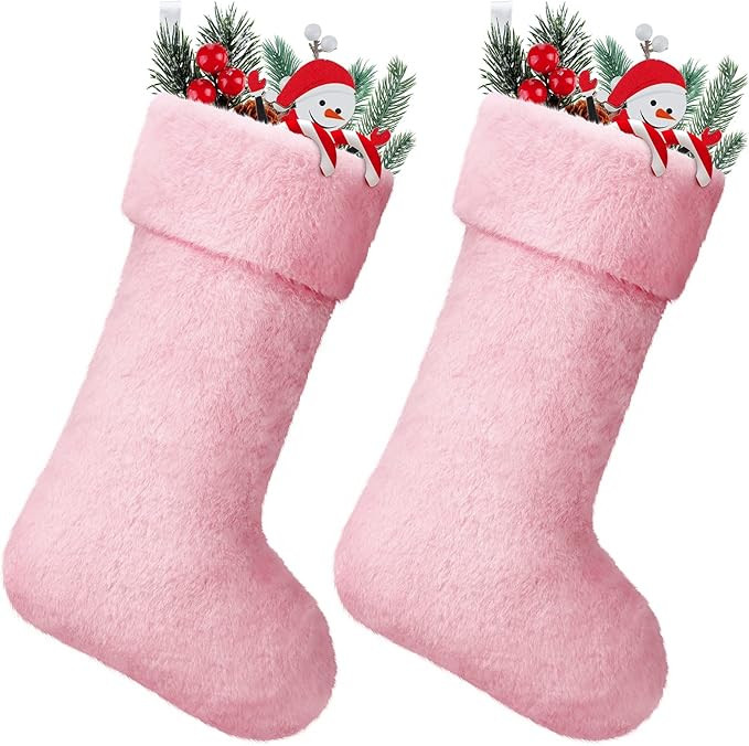 2 Pieces Christmas Stocking Faux Fur Stocking Snowflake Stocking Fireplace Hanging Stocking Chris... | Amazon (US)