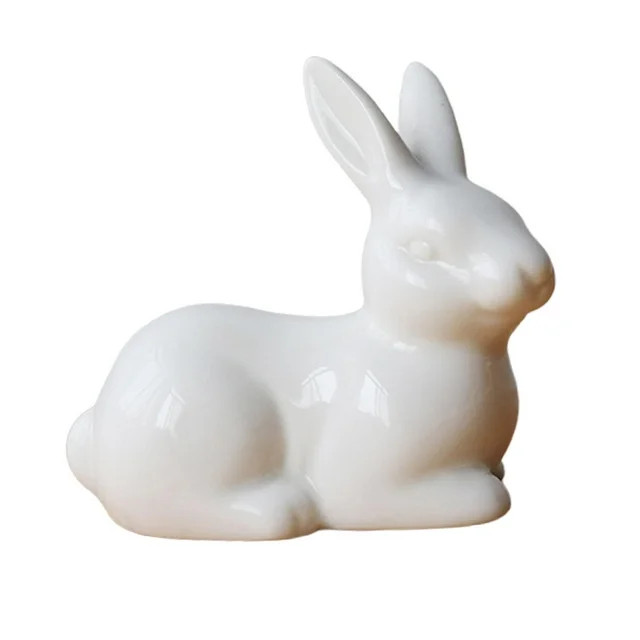 Ceramic Rabbit Figurine White Easter Bunny Statue Desk Home Decor Ornament Gift 7.8x7.1cm | Walmart (US)