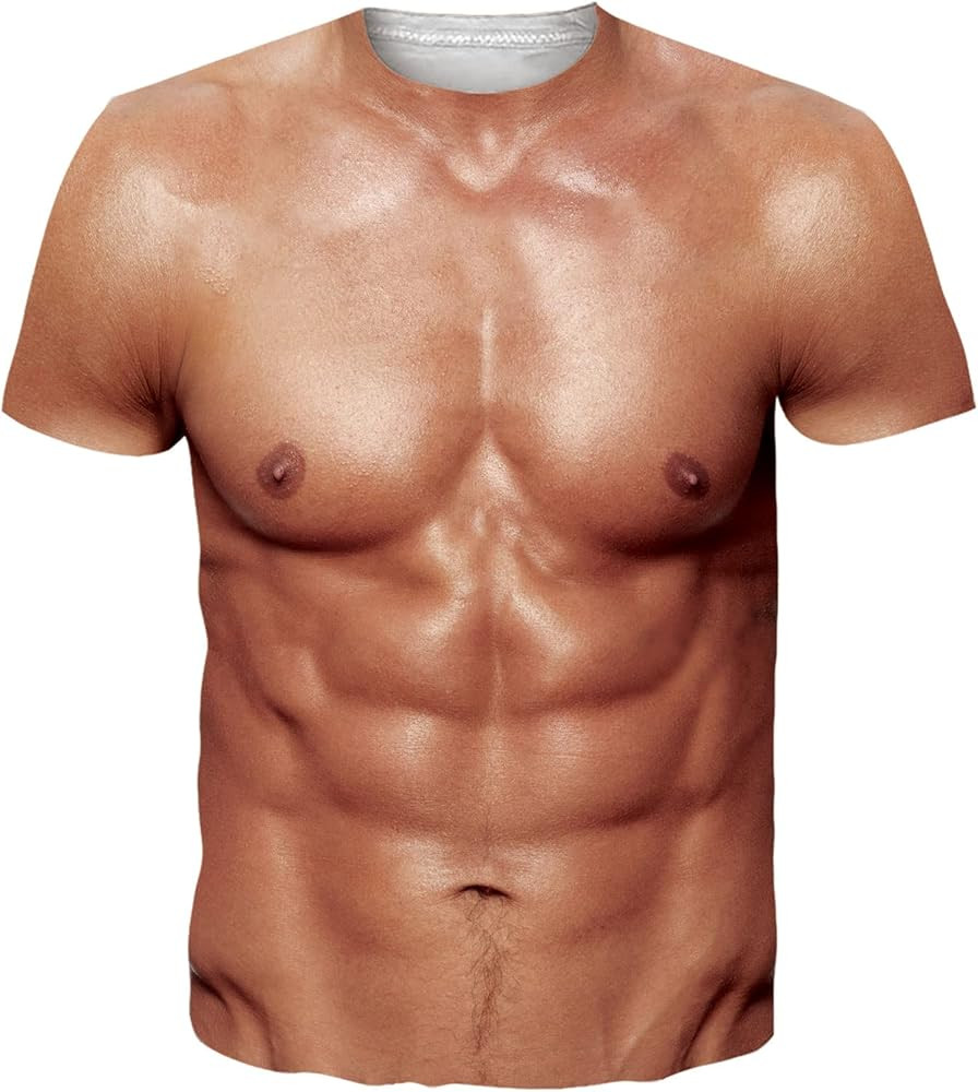 Goodstoworld Unisex 3D Fake Abs T Shirts Shredded Chest Printed Short Sleeve Costume Novelty Tees Shirt | Amazon (US)