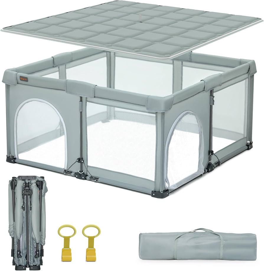 Foldable Playpen with Detachable Thicken Mat,50x50 Inches Portable Playpen,Collapsible Play Pen f... | Amazon (US)