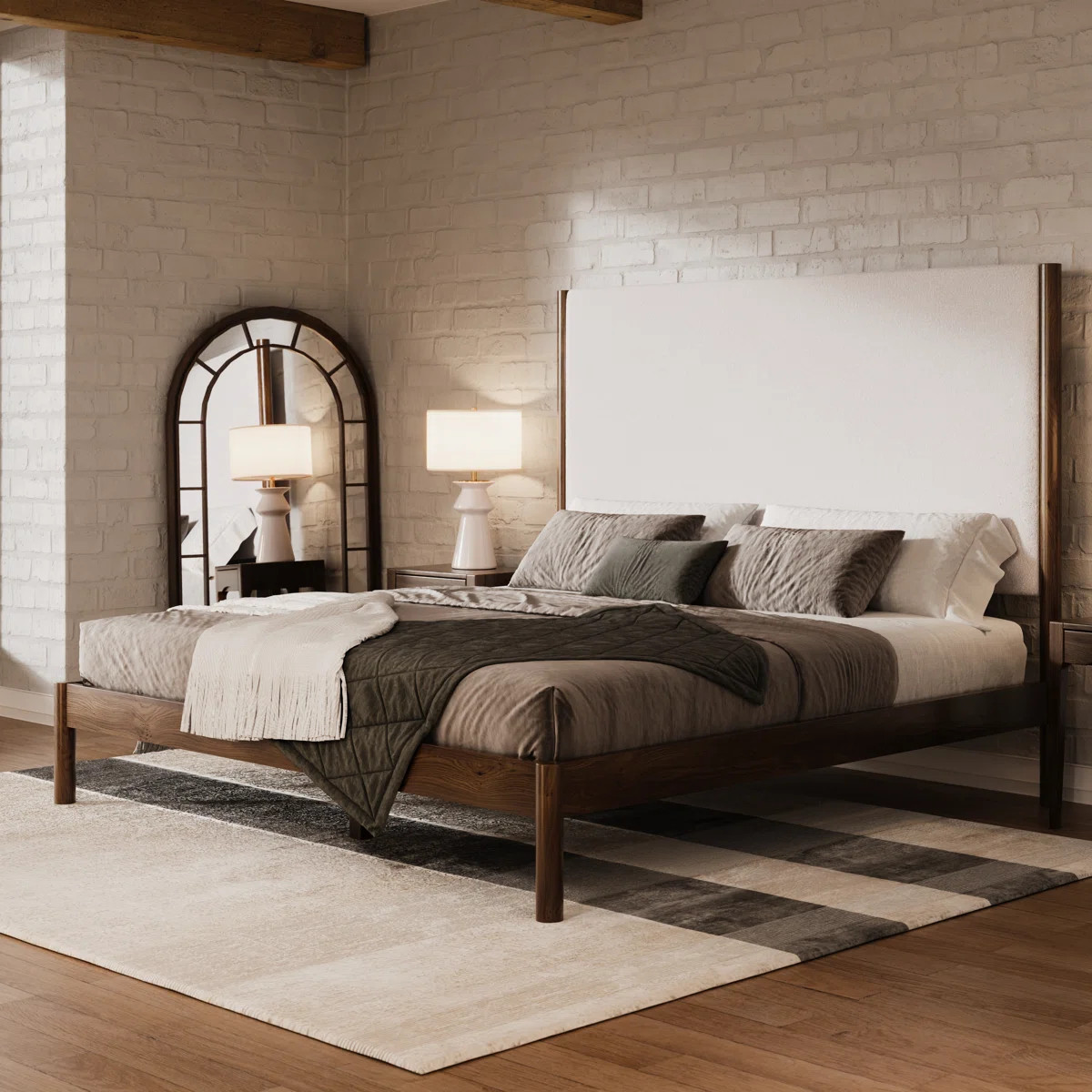 Ardin King Tall Boucle Headboard Solid Wood Bed | Wayfair North America