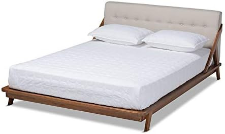 Baxton Studio Sante Mid-Century Wood and Fabric Queen Platform Bed - Light Beige | Amazon (US)