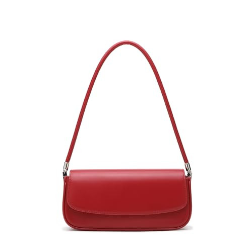 Chanrekenti Red Vegan Leather Shoulder Bag Red Underarm Purse Red Hobo Shoulder Handbags for Women | Amazon (US)