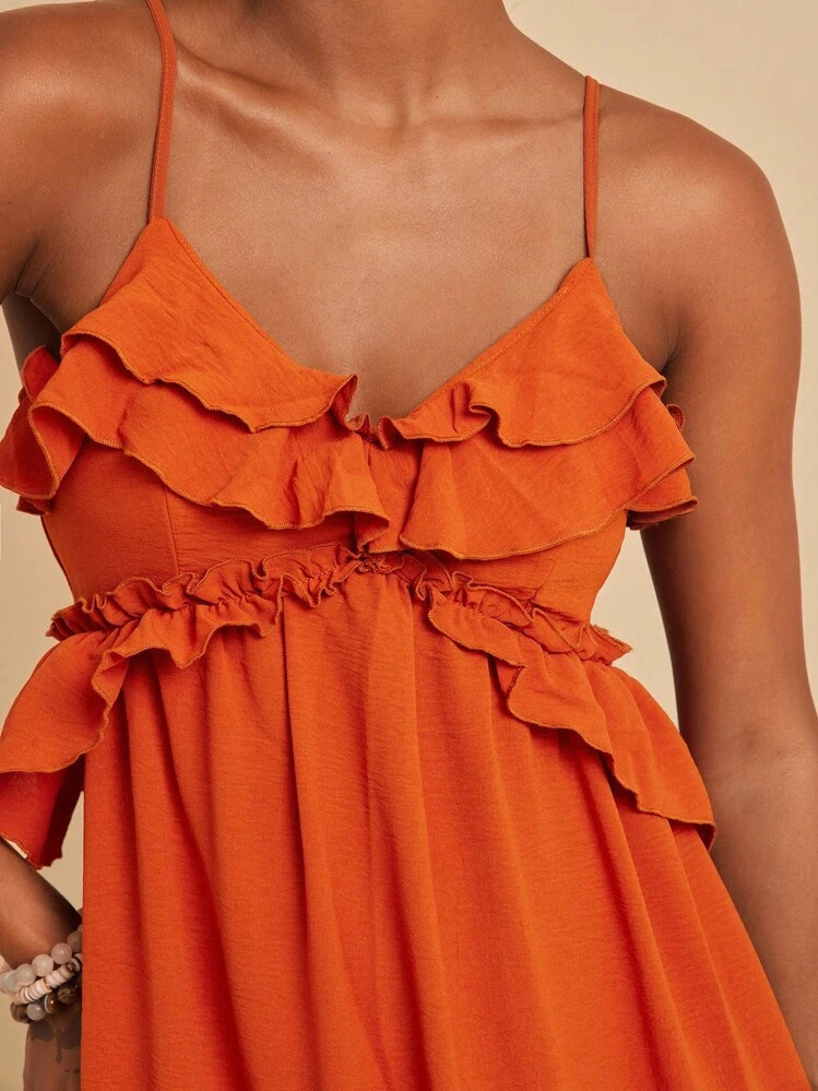 SHEIN VCAY Vacation Style Women's Splice Ruffle Hem Cami Dress | SHEIN