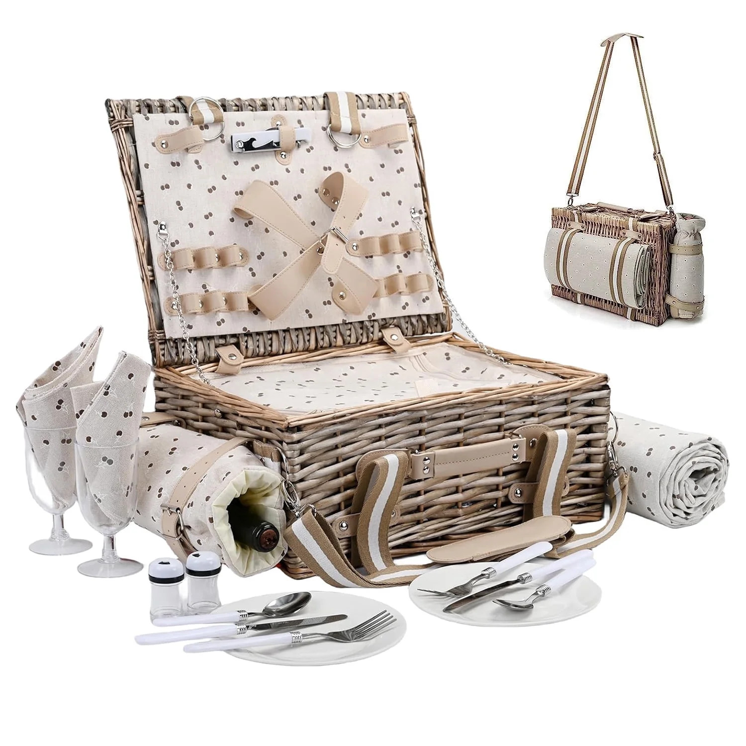 BN-LINK Wicker Picnic Basket for 2, Picnic Basket with Waterproof Blanket & Insulated Liner,Willo... | Walmart (US)