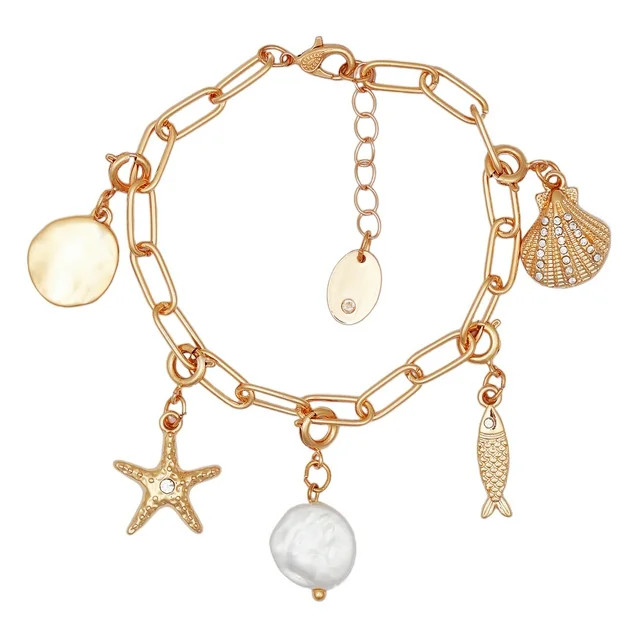 Time and Tru Women's Gold-Tone Interchangeable Coastal Theme Charms Bracelet. | Walmart (US)