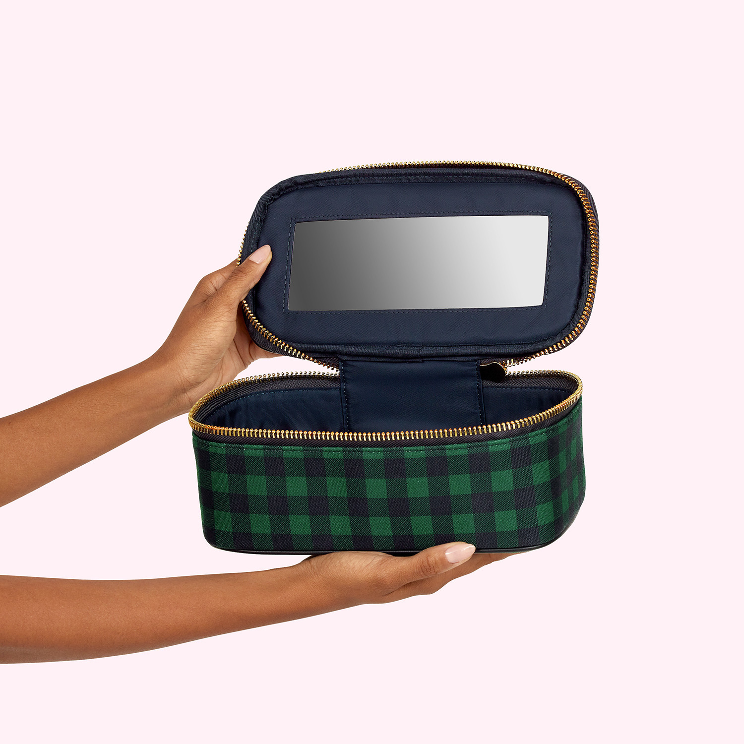 Emerald Gingham Open Top Mirror Personalized Pouch | Stoney Clover Lane | Stoney Clover Lane