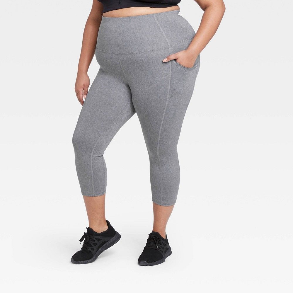 Women's Plus Size Sculpted High-Waisted Capri Leggings 21"" - All in Motion Charcoal Gray 4X, Grey/G | Target