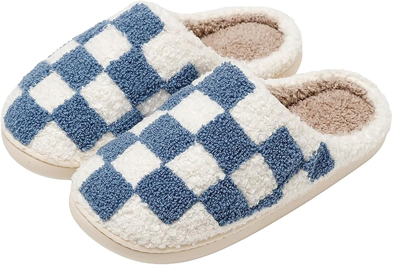 Amazon.com | QQGB Women's Men's Fuzzy Checkered Slippers Memory Foam Fluffy Couple Slippers Cozy ... | Amazon (US)