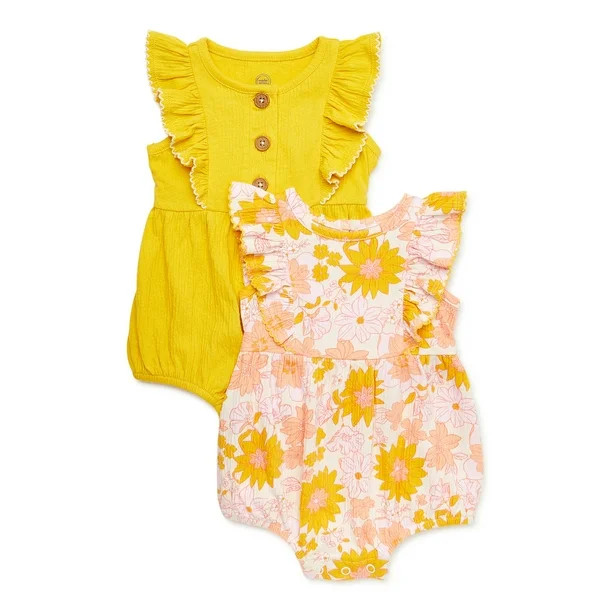 Wonder Nation Baby Girl Ruffled Romper, 2-Pack, Sizes 0M-24M | Walmart (US)