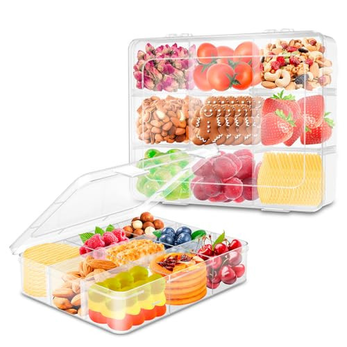 AQSXO 1 Pcs Snack Box Container, 9 Compartments Snack Containers Reusable Meal Prep Lunch Containers. | Amazon (US)