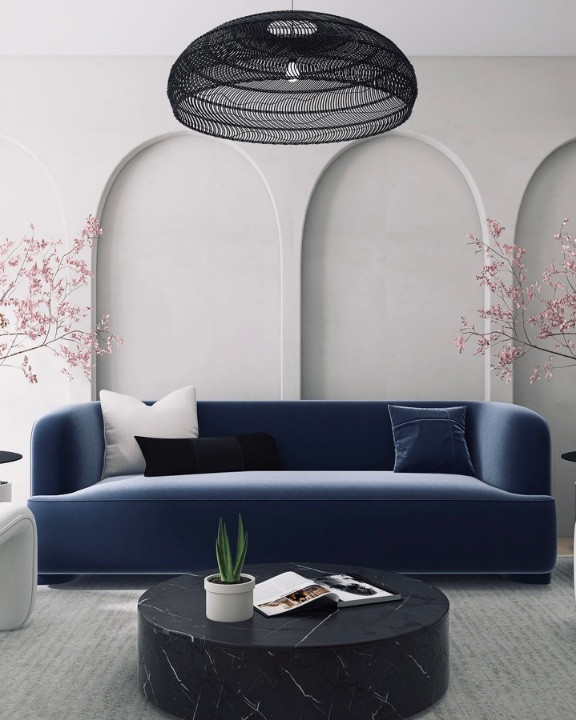 Creating this modern minimalist space was a dream! I love how the clean lines and soft curves bring such a calm, inviting feel to the room. That deep blue sofa makes a subtle statement, while the black marble tables add just the right amount of sophistication. And, of course, I had to bring in some organic touches with those delicate flowering branches – they make the whole space feel fresh and grounded. Designing with elegance and simplicity in mind is my happy place! What do you guys think of this look? #MooreDecor #ModernMinimalism #LuxeLiving

#LTKHome #LTKStyleTip