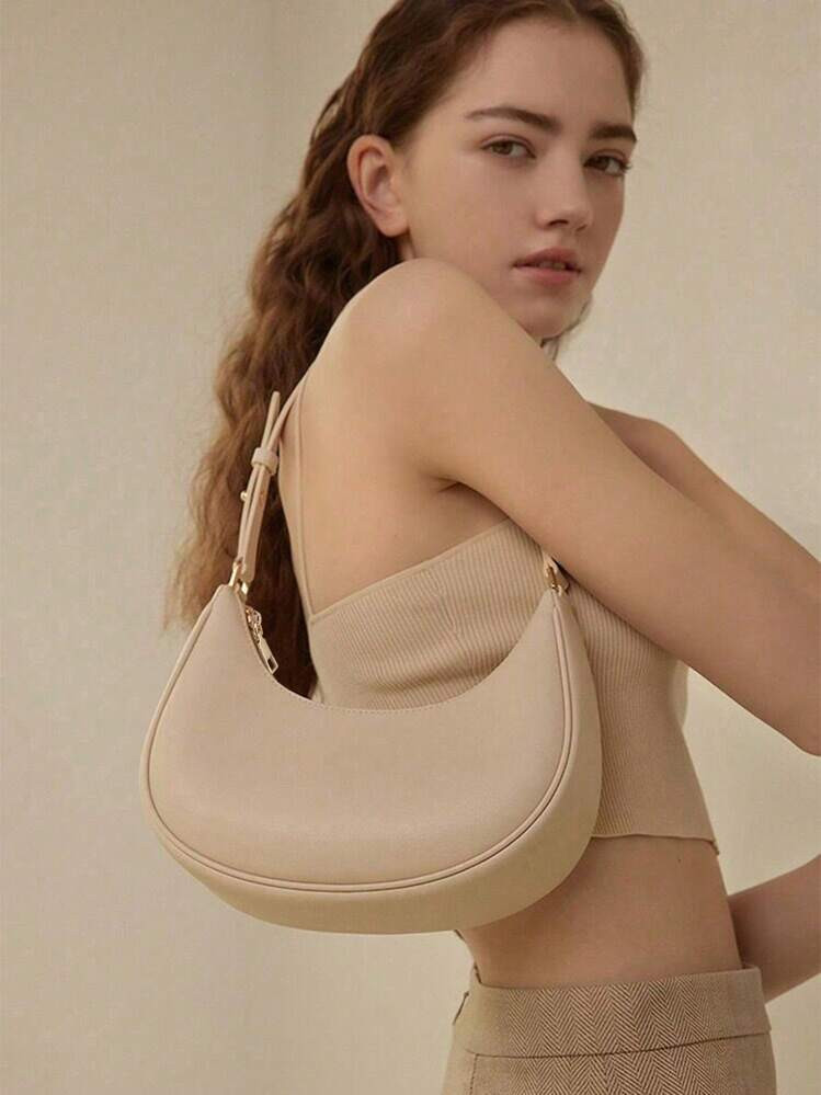 Women's Black Shoulder Bag,Hot Search Crescent Handbag, 1 Piece, Solid Acrylic Chain Decoration, ... | SHEIN