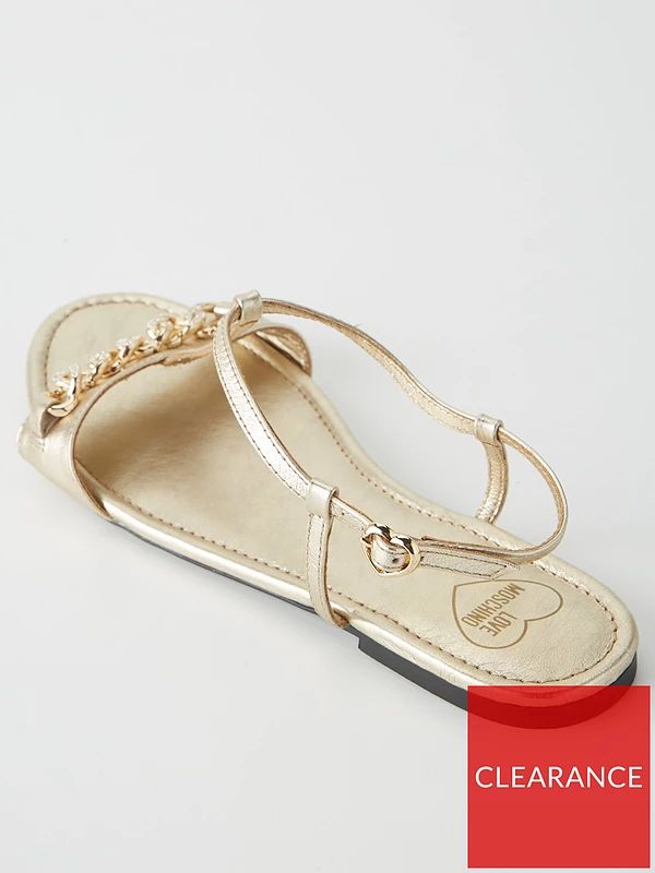 LOVE MOSCHINO Heart Chain Detail Sandals - Gold | Very (UK)
