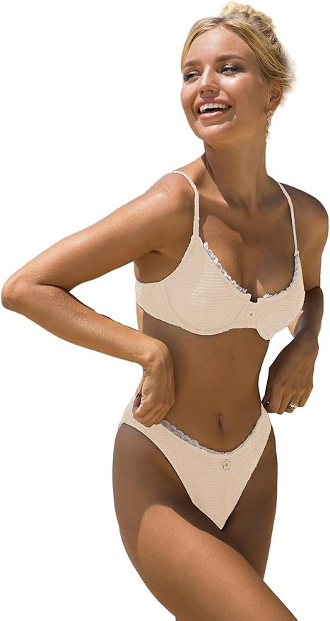 SOLY HUX Women's Bikini Sets High Waisted Bathing Suits Two Piece Swimsuits Sexy Lace Trim Underw... | Amazon (US)