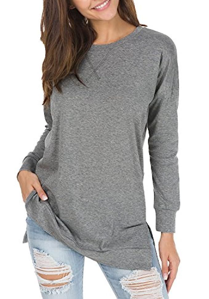 levaca Women's Fall Long Sleeve Side Split Loose Casual Pullover Tunic Tops | Amazon (US)