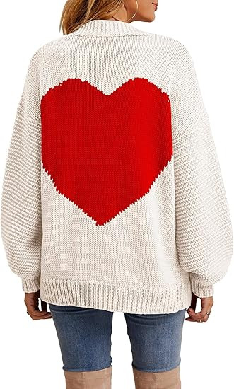 Nulibenna Women Knitted Heart Patch Open Front Long Sleeve Chunky Oversized Cardigan Sweater Loos... | Amazon (US)