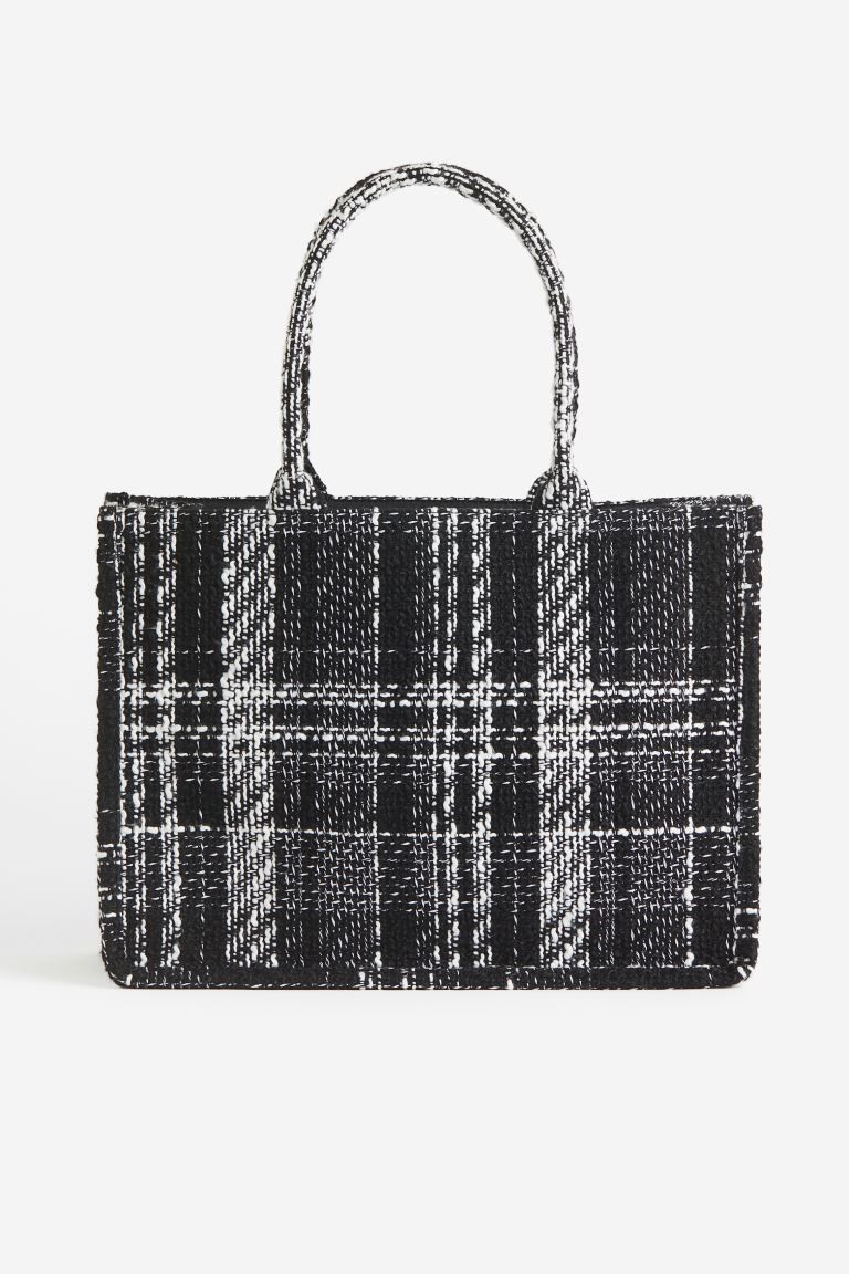 Textured-weave Shopper - Black/plaid - Ladies | H&M US | H&M (US)