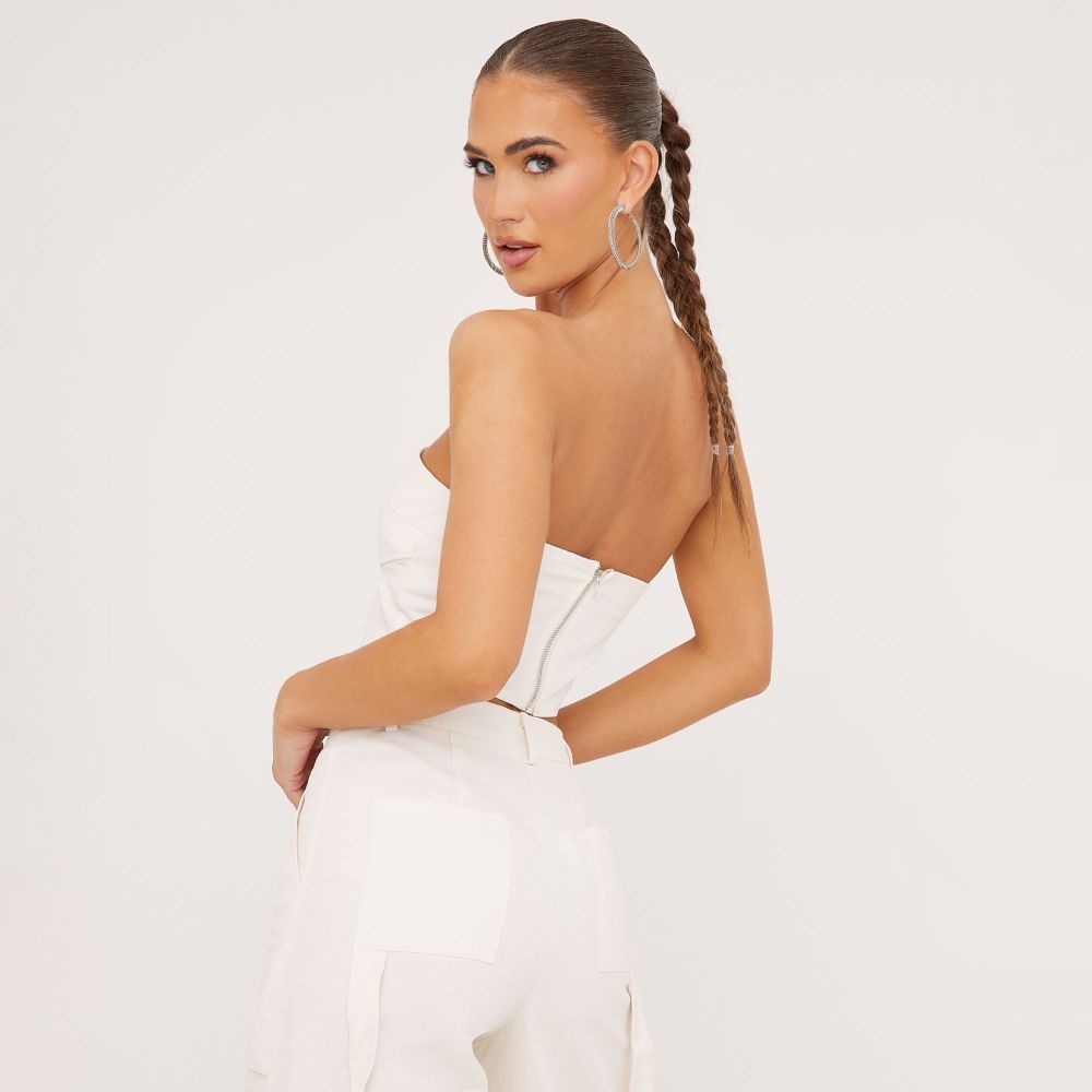 Bandeau Curved Hem Detail Corset Top In Cream Woven | Ego Shoes (UK)