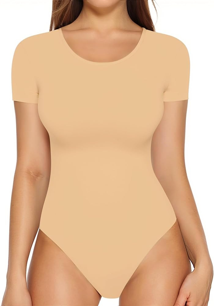 Women's Round Collar Clothing Short Sleeve Long Sleeve Tops T Shirt Bodysuit | Amazon (US)