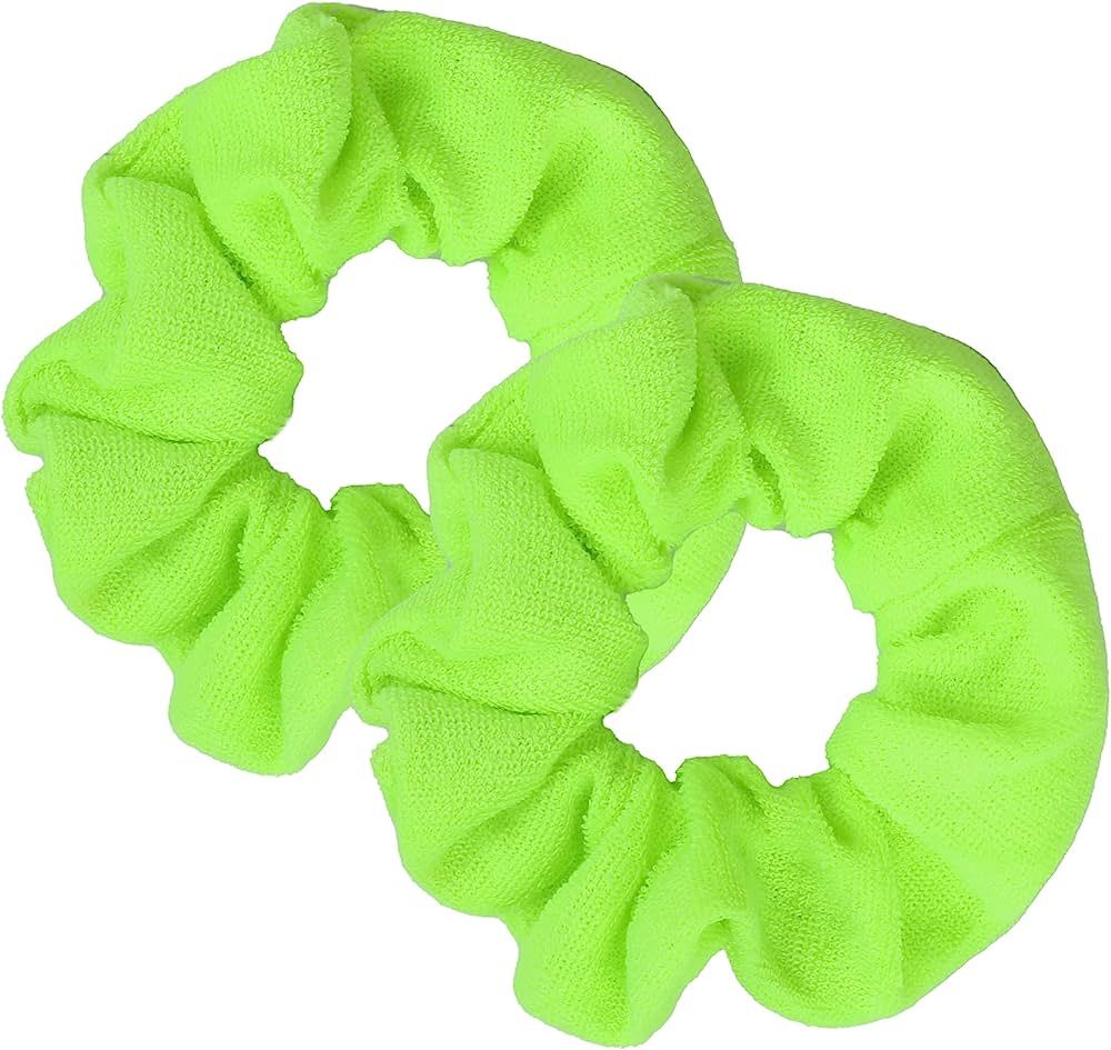 Set of 2 Terry Hair Scrunchies - Neon Yellow | Amazon (US)