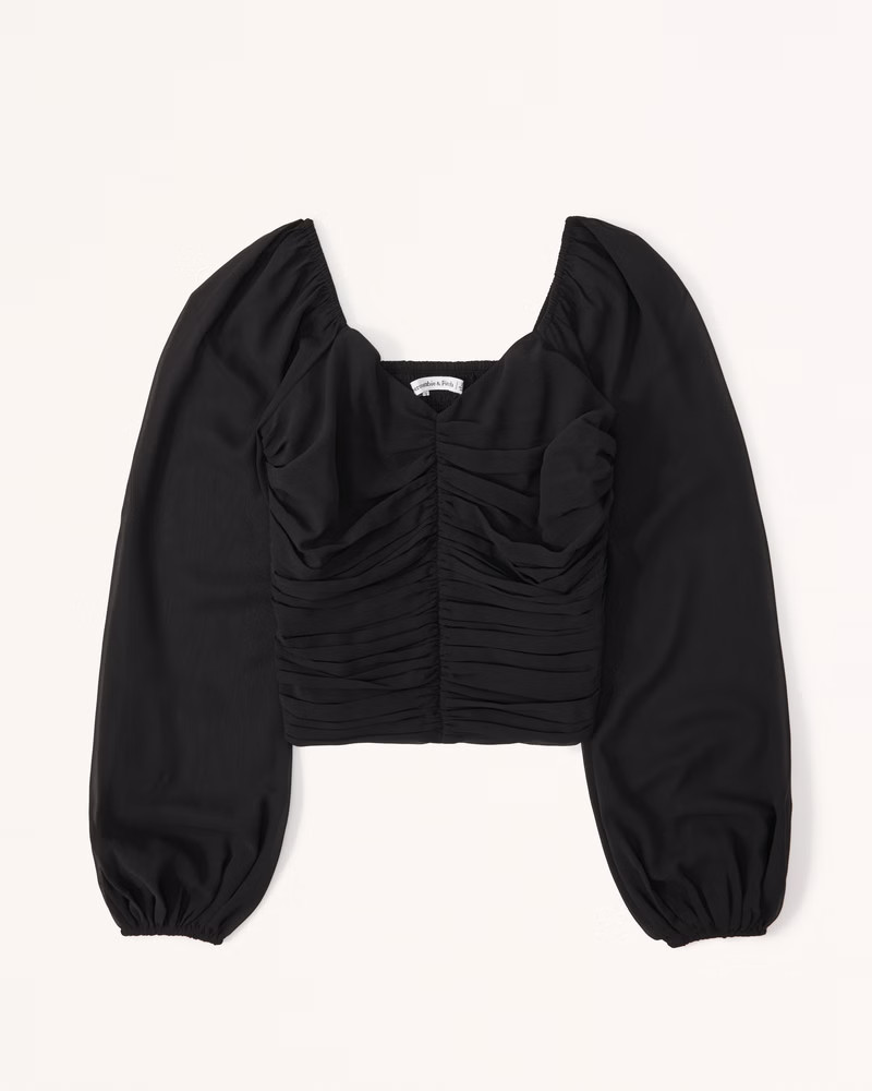 Women's Long-Sleeve Ruched Sweetheart Top | Women's Clearance | Abercrombie.com | Abercrombie & Fitch (US)