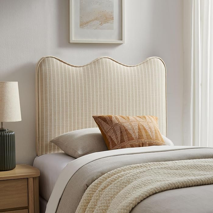 Monday Athena Striped Fabric Upholstered Twin Size Adjustable Headboard in Oatmeal Stripe - with ... | Amazon (US)