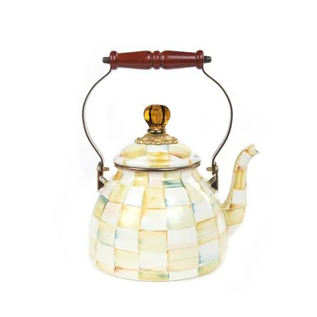 Mackenzie Childs Mackenzie-Childs Parchment Check Ceramic Tea Kettle | Wayfair | Wayfair North America