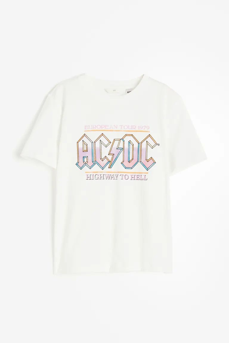 T-shirt with Motif - White/AC/DC - Ladies | H&M US | H&M (US + CA)