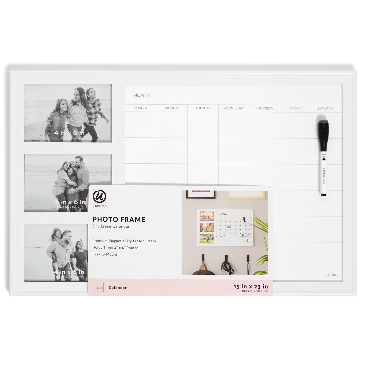 U Brands 15"x23" Photo Frame Dry Erase Monthly Calendar with Marker | Target