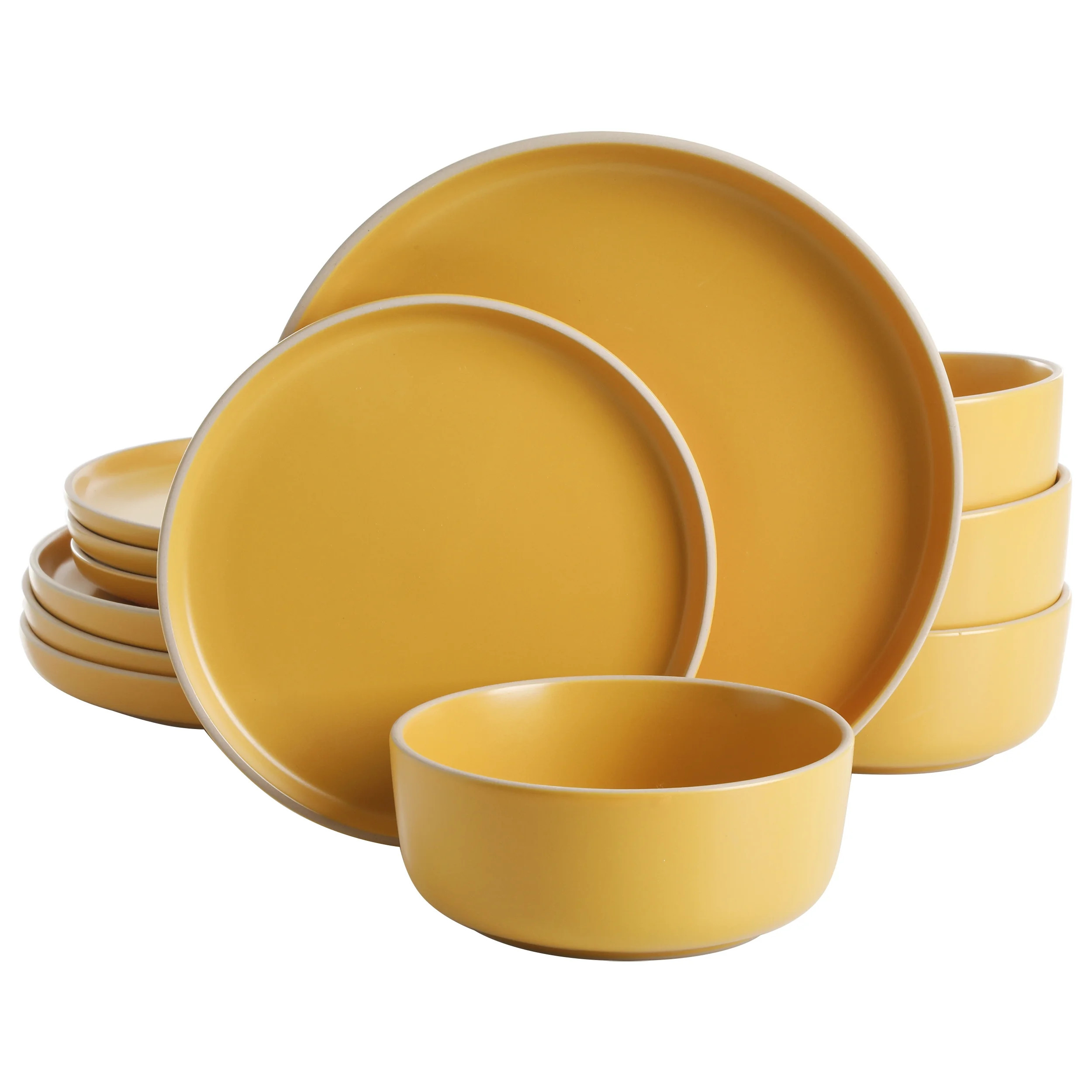 Gibson Home Everyday Essential Yellow Dinnerware Set, 12-Piece Set | Walmart (US)
