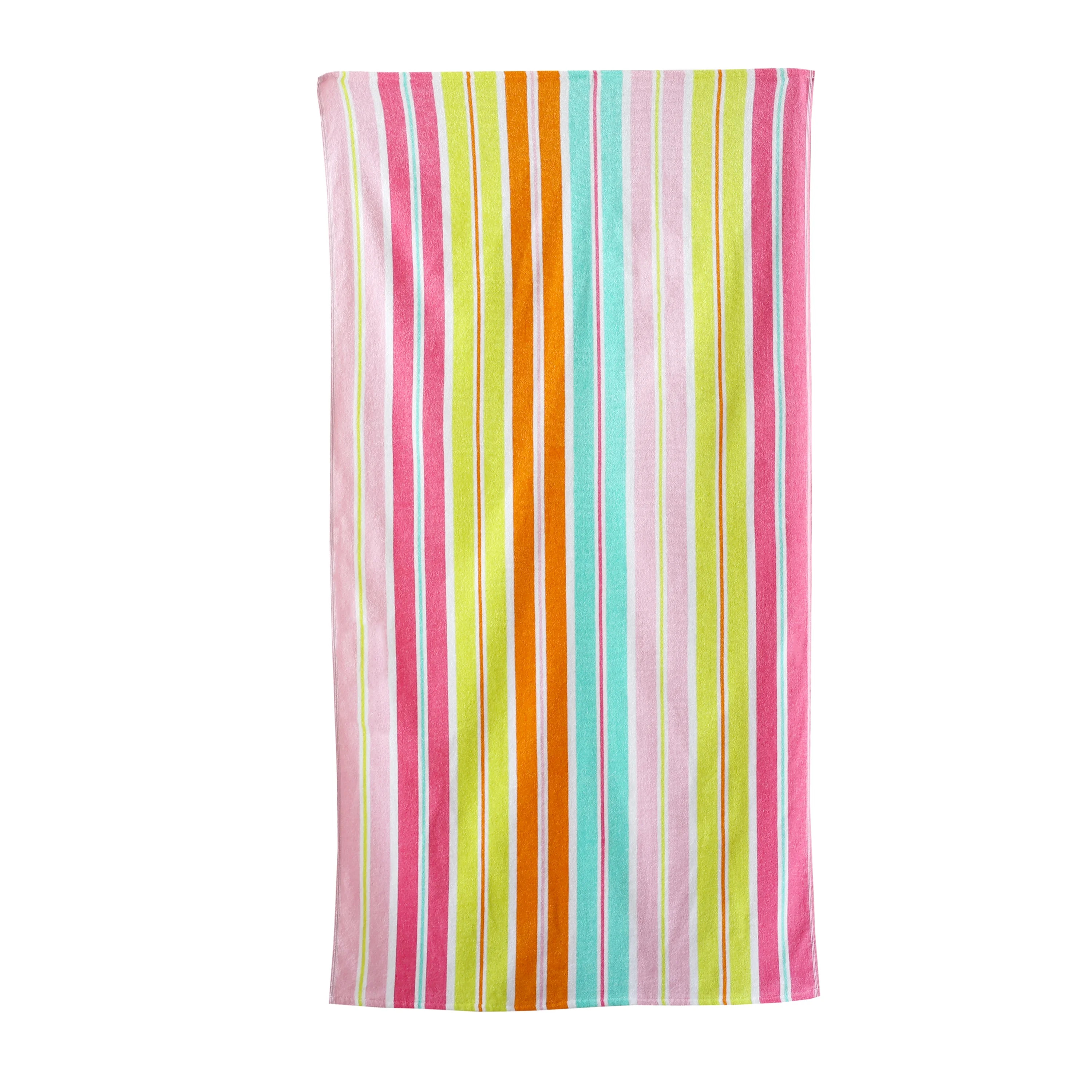 Mainstays Velour Beach Towel, Midistripe, Pink, 28x60 | Walmart (US)