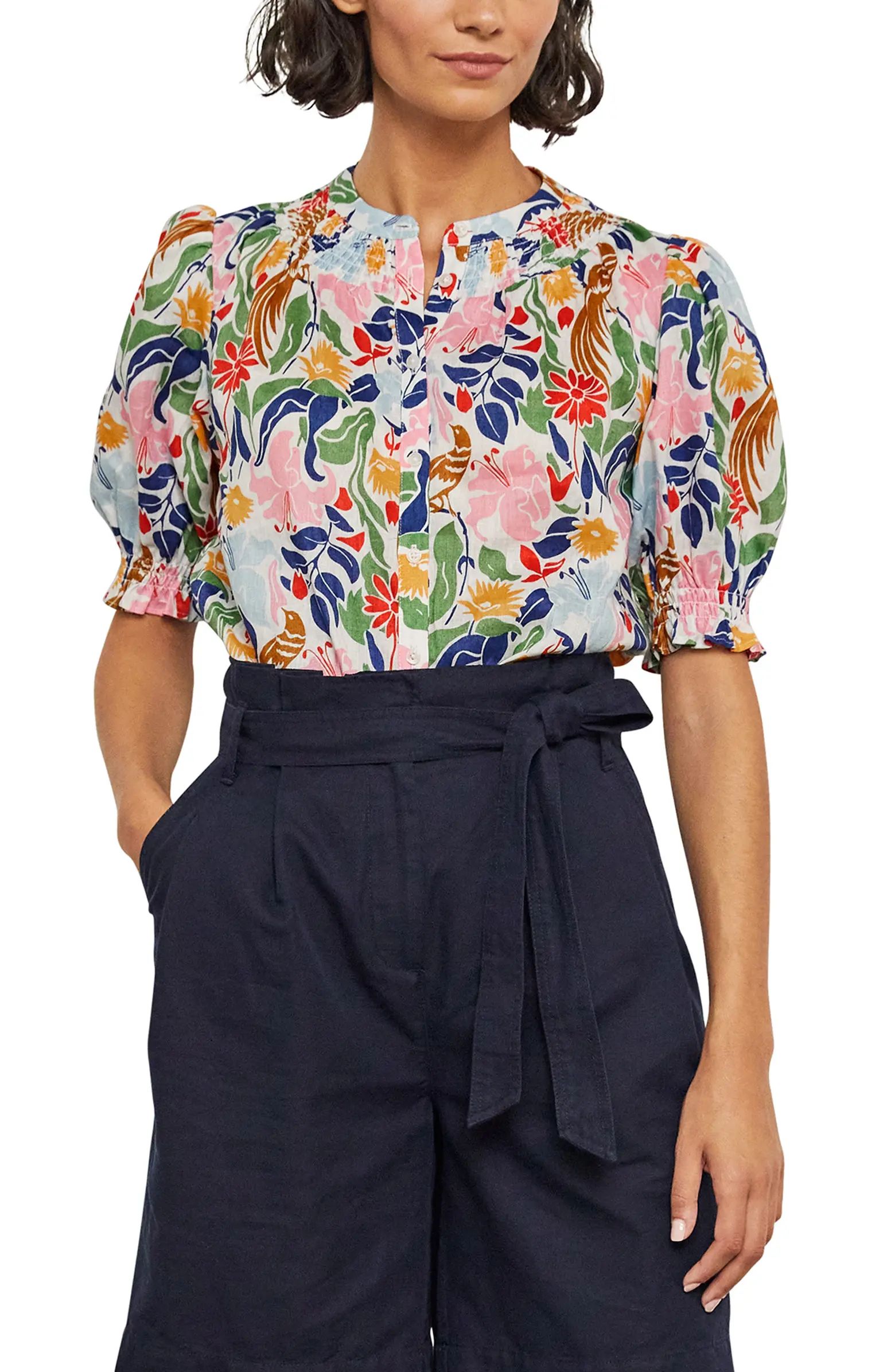Boden Floral Smocked Short Sleeve Shirt | Nordstrom | Nordstrom