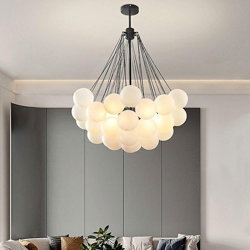 SUSUO Milk White Frosted Glass Golbe Chandiler, Decorative Bubble Cluster Ceiling Lighting, 37 Ba... | Amazon (US)