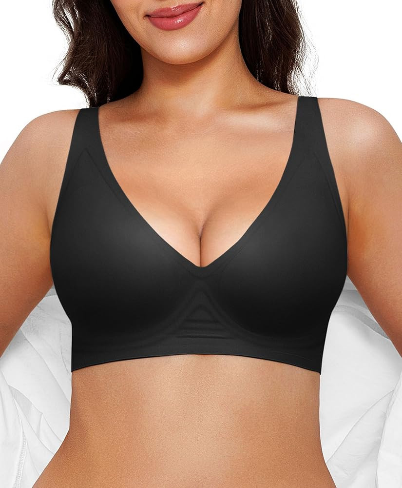 Popilush Wireless Bras Women Seamless No Underwire Push Up Bra Supportive Deep V Bralette Everyda... | Amazon (US)