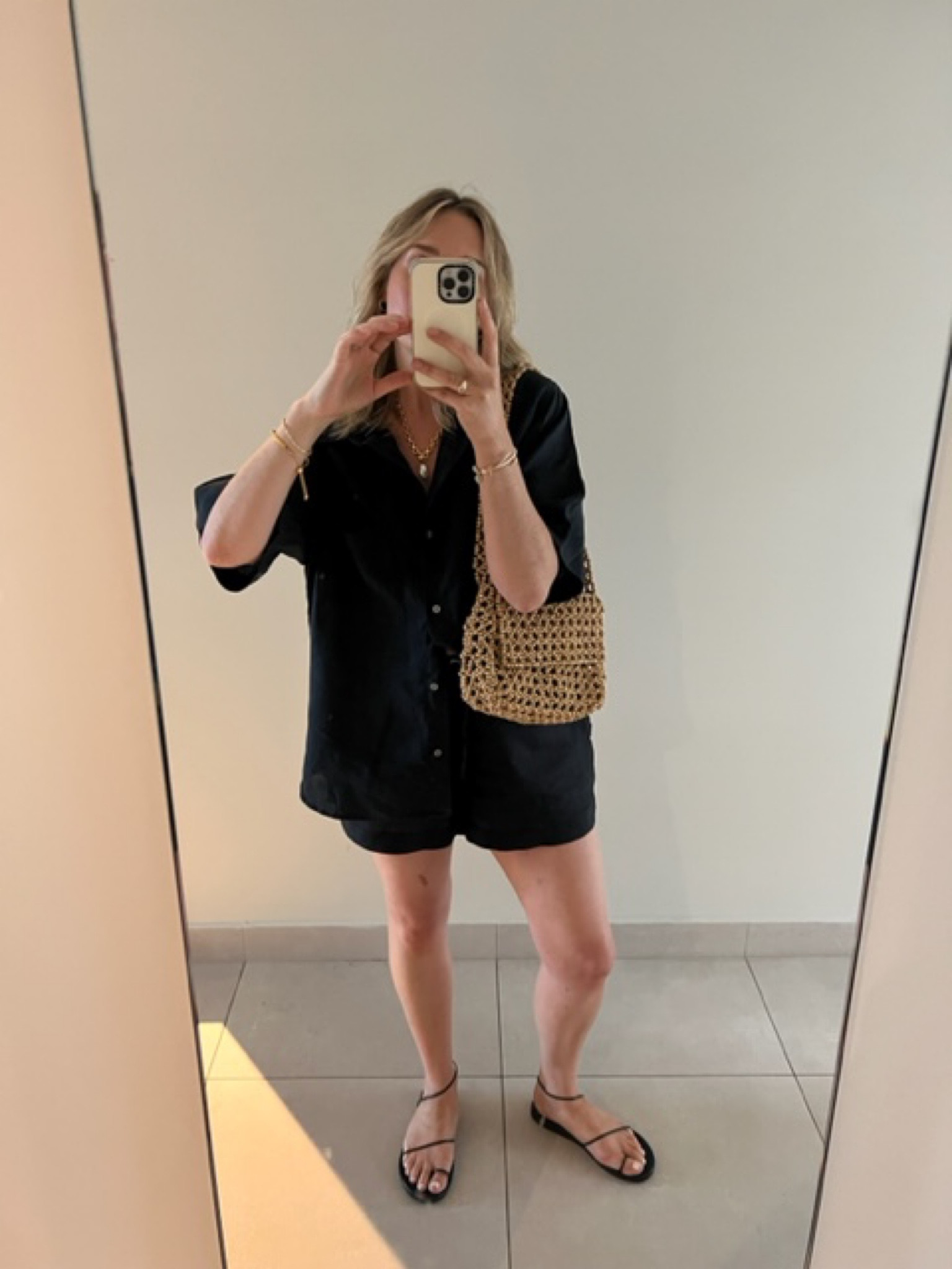 Black shirt, black resort shirt, black linen shirt, black shorts, linen shorts, wooden bead bag, beaded bag, raffia bag, cross body bag, black sandals, leather sandals, minimal sandals, gold necklace, pendant necklace, holiday outfit, summer outfit, beach outfit, Arket, Boden, Nobody’s Child, Astrid and Miyu

#LTKSeasonal #LTKstyletip #LTKeurope