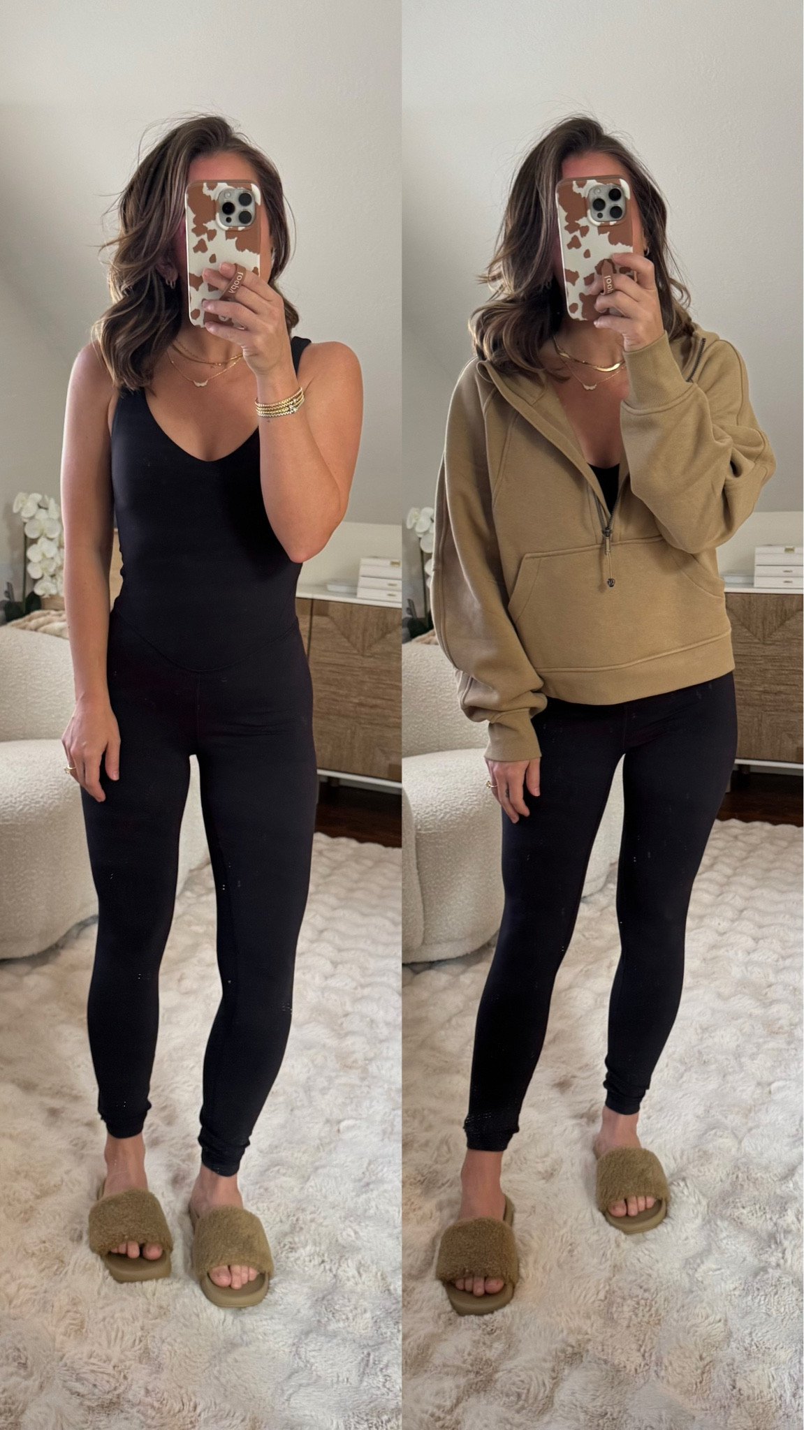 Black Lululemon onsie jumpsuit size 4
Lululemon scuba half zip size xs 
Fleece slides size 7

#lululemon #laurabeverlin #comfy 

#LTKGiftGuide #LTKSaleAlert #LTKCyberWeek