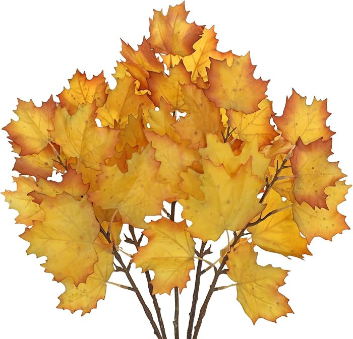 GnFlus 5 Pcs Artificial Fall Maple Leaves Stems 19.6\u201d Fake Autumn Foliage Branches for Home ... | Amazon (US)