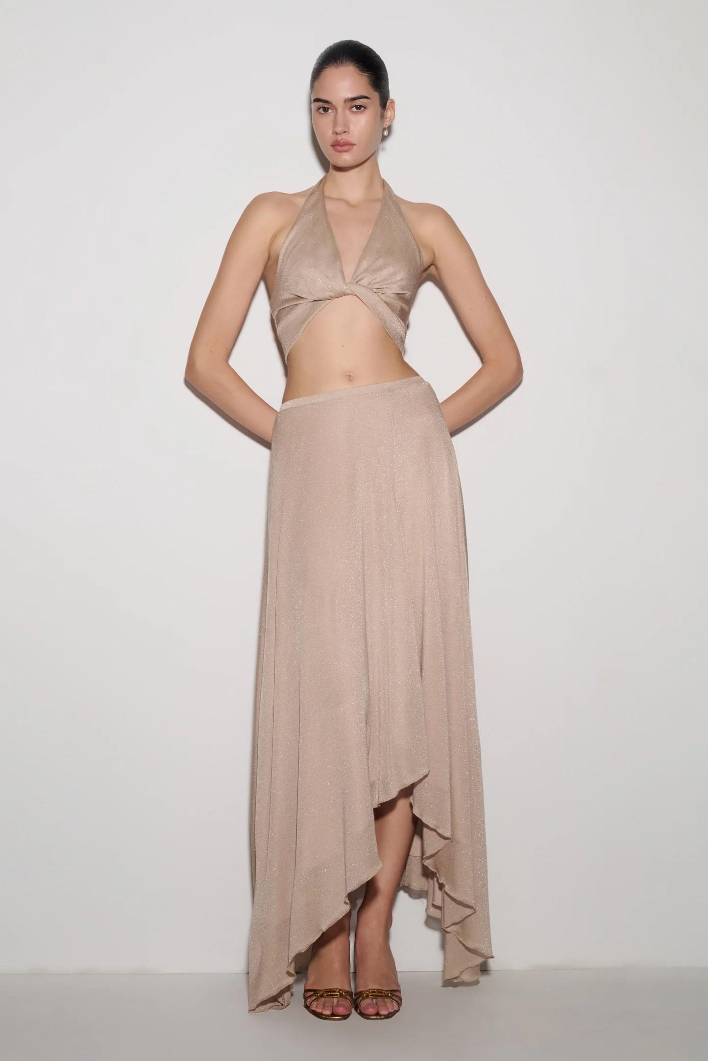 Nola Lurex Maxi Skirt - Gold | MESHKI US