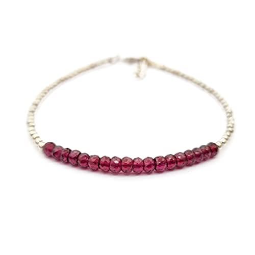 Dark Pink Garnet Bracelet for women Sterling Silver Beads January Birthstone Jewelry for girls | Amazon (US)