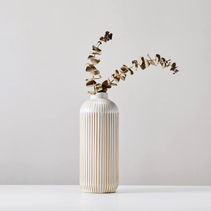 SOONOW White Ceramic Vase - Rustic Minimalist Vase for Dried Flowers and Faux Plants, Decorative ... | Amazon (US)