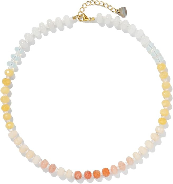 Colorful Gemstone Beaded Necklaces For Women Trendy Rainbow Natural Stone Boho Handmade Stainless... | Amazon (US)