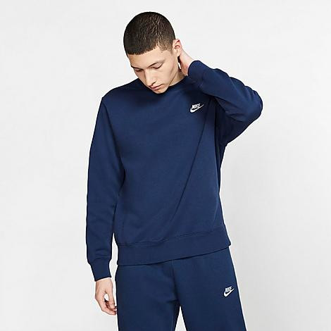 Nike Sportswear Club Fleece Crewneck Sweatshirt in Blue/Midnight Navy Size 4XL Cotton/Polyester/Flee | Finish Line (US)