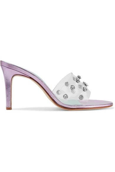 MR by Man Repeller - Crystal-embellished Pvc And Metallic Textured-leather Mules - Pink | NET-A-PORTER (US)