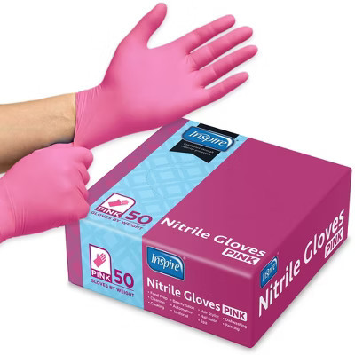 Inspire Pink Gloves Disposable Latex Free Nitrile Pink Gloves (50, Count, Small) | Target