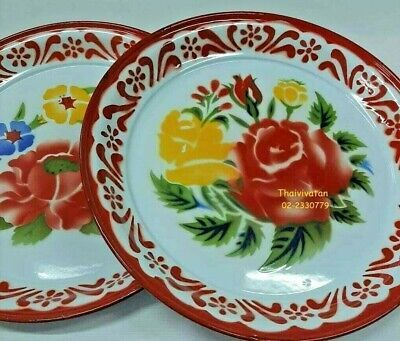 Set 8 Enamel Tray Thai Kitchenware Floral Pattern Vintage Art Decor Fruit Plate  | eBay | eBay US
