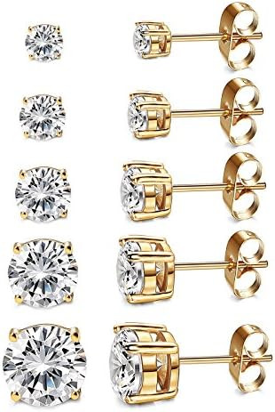 Kainier Women's 14K Gold Plated CZ Stud Earrings Simulated Diamond Round Cubic Zirconia Ear Stud ... | Amazon (US)