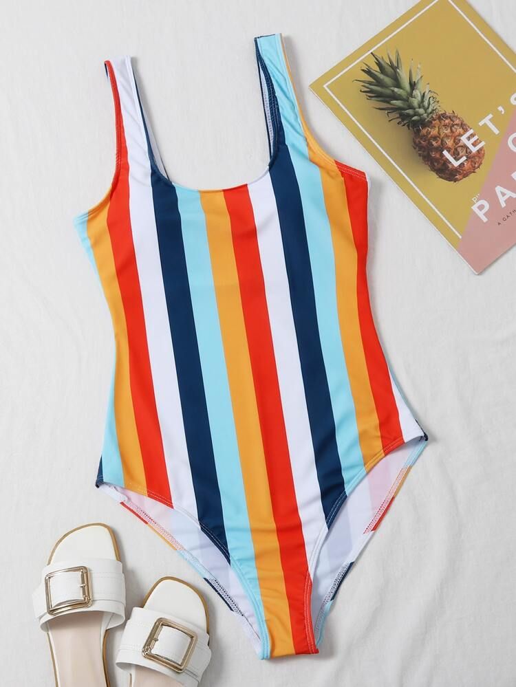 Colorful Striped One Piece Swimsuit | SHEIN