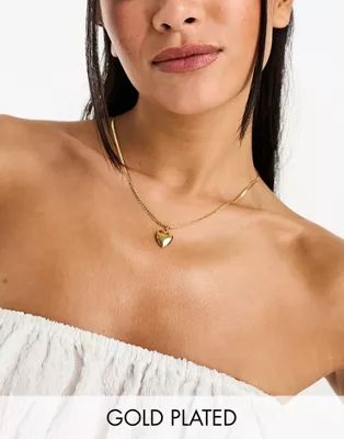 ASOS DESIGN 14k gold plate necklace with puff heart locket | ASOS | ASOS (Global)
