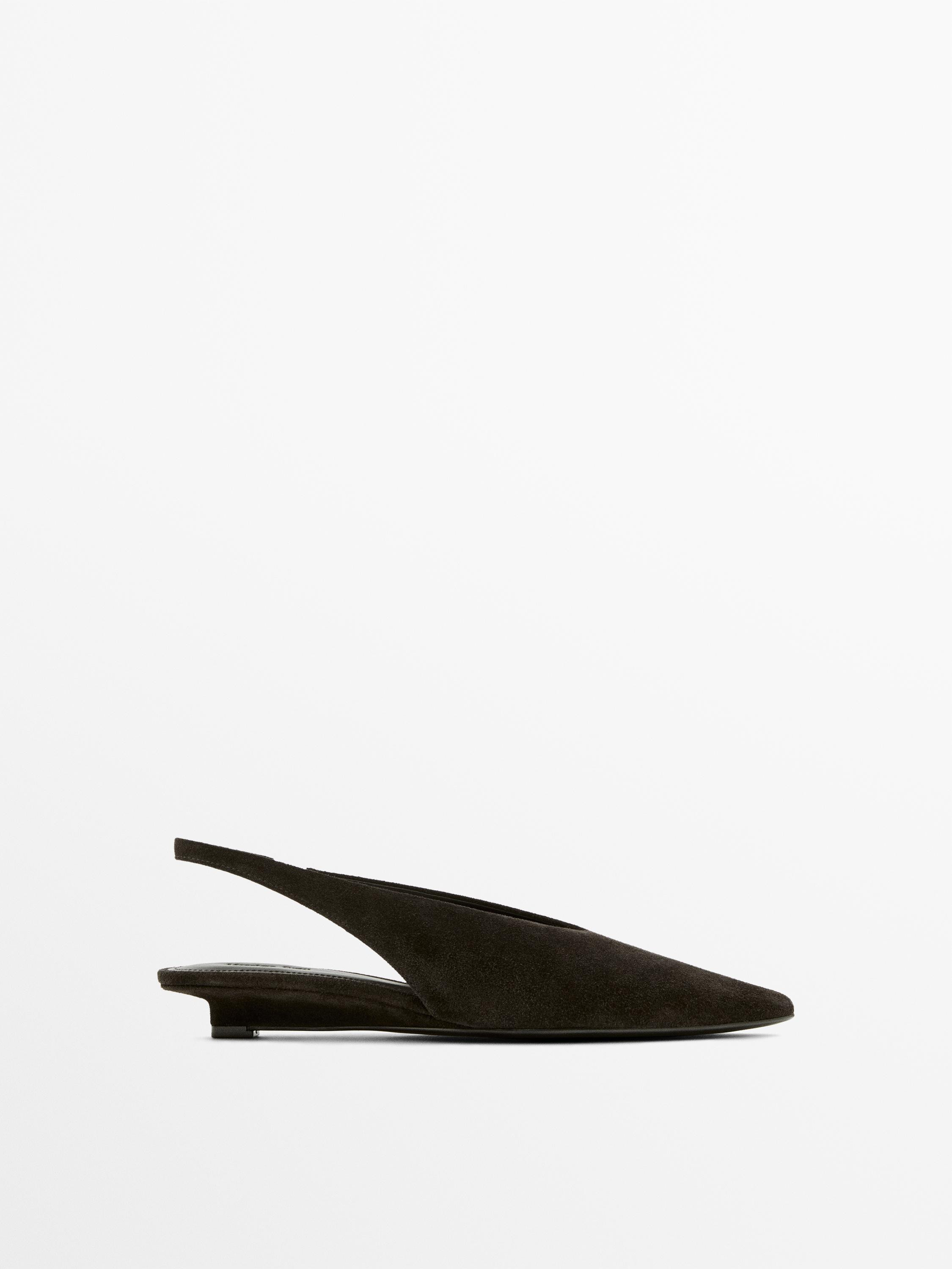 Split suede leather slingback shoes | Massimo Dutti US